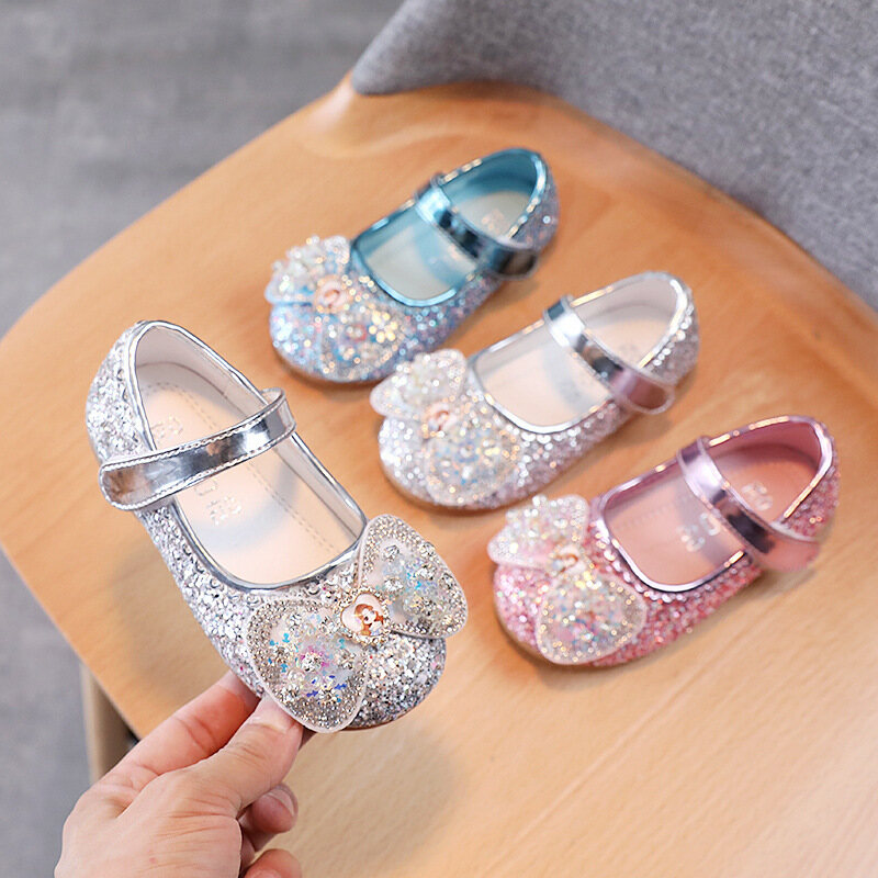 [Chứng Khoán Sẵn Sàng] New Cô Gái 1-6-12 Năm Tuổi Thời Trang Rhinestone Phim Hoạt Hình Công Chúa Giày Hàn Quốc Phiên Bản Của Các Cô Gái Nhỏ Của Sequin Da Mềm Dưới Cùng Giày Bé Pha Lê Giày