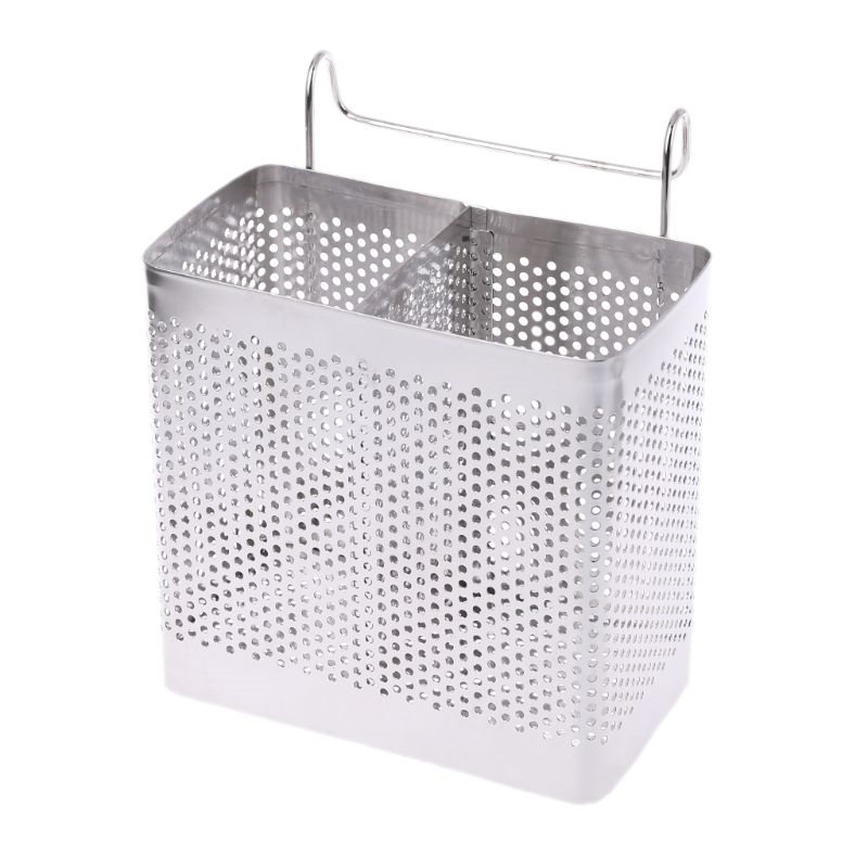 Gambar Kitchen Hanging Stainless Steel Chopsticks Spoons Fork Cutlery Holder Organizer Rack Drainer Storage