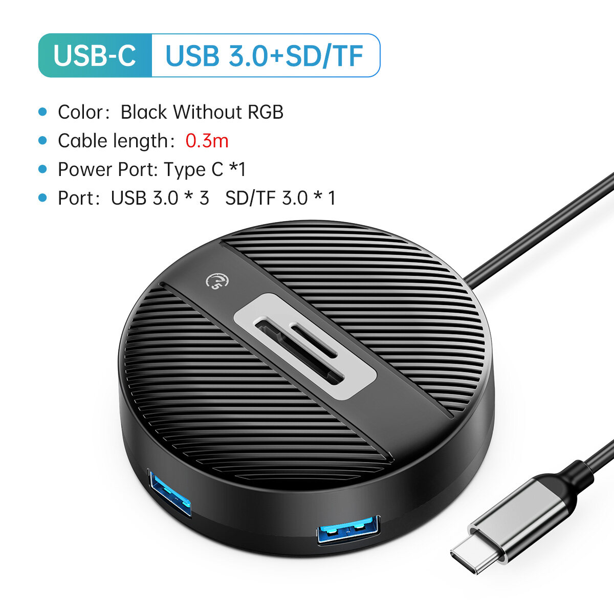 ORICO di động Hub USB trung tâm tròn với TF/Đầu đọc thẻ SD âm thanh/Mic tương thích với hệ điều hành