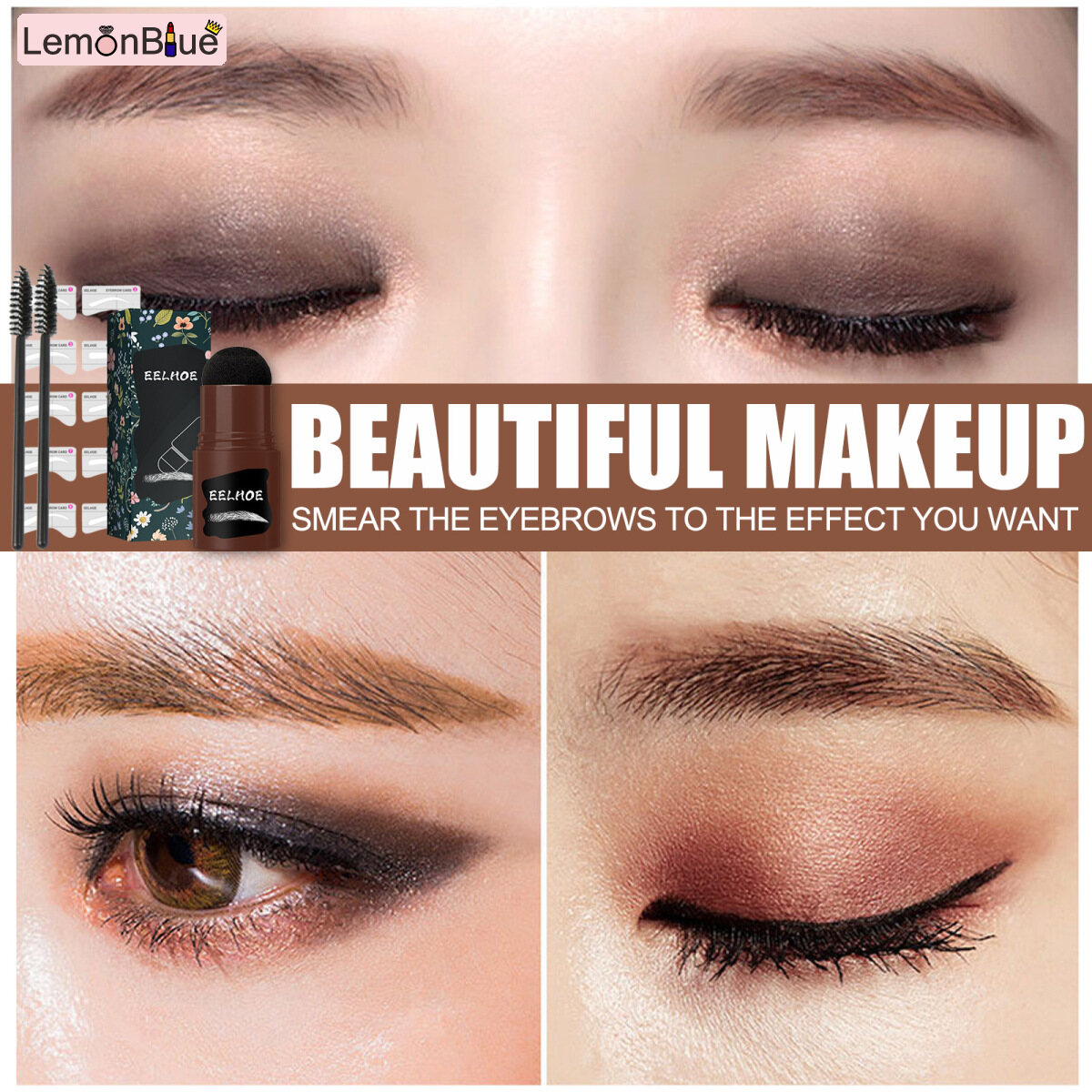 Gambar LemonBlue Brow Stamp Shaping Kit Reusable Makeup eyebrow Powder Stencil Portable Waterproof Cosmetic Set