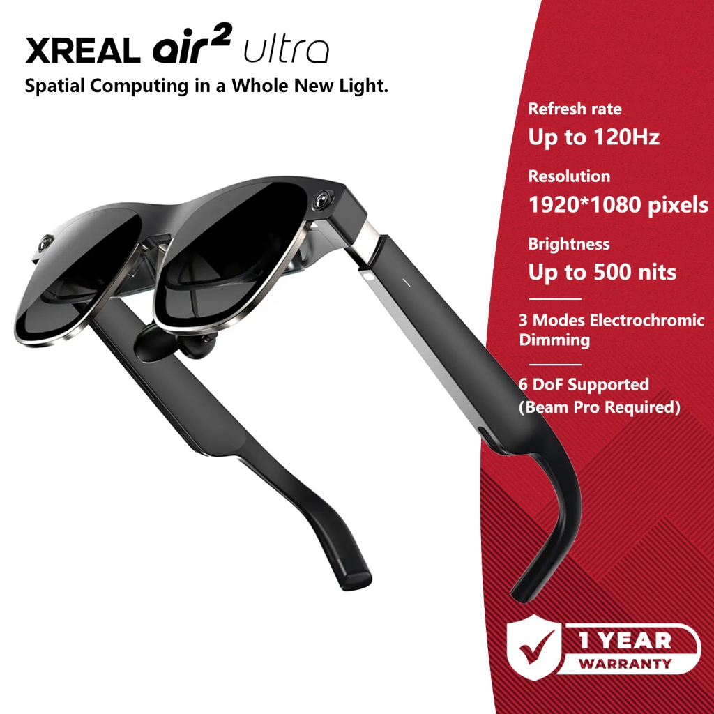 Xreal Air2 Ultra Ar Glasses - 80G Titanium Frame, 42Ppd Clarity