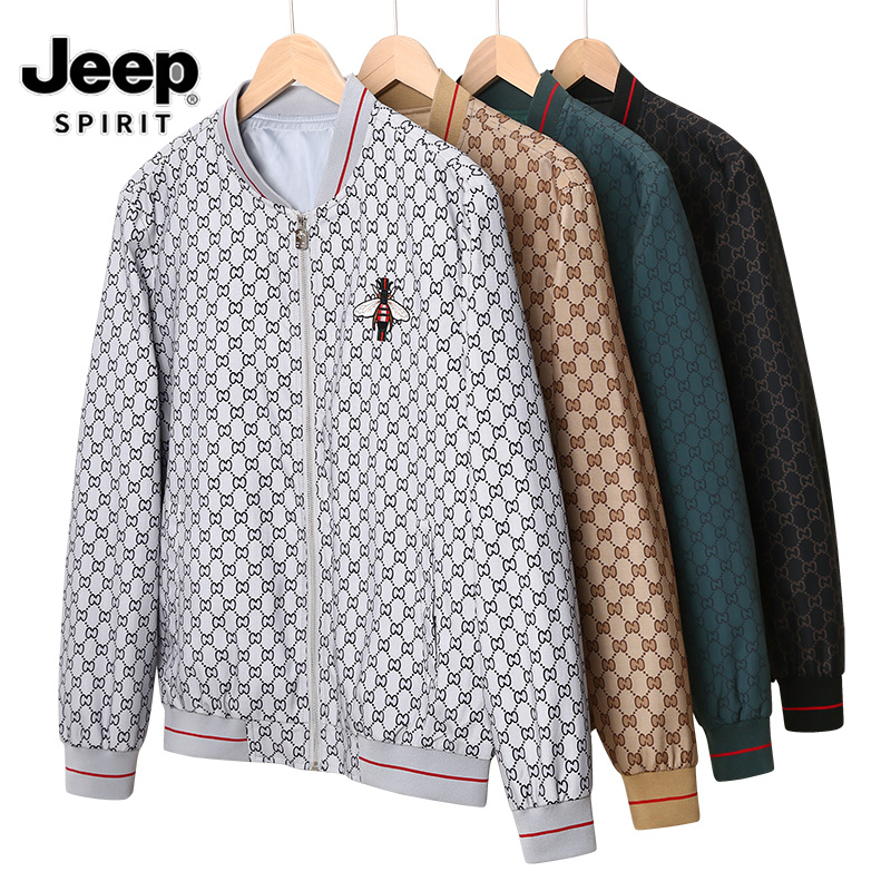 JEEP SPIRIT 1941 ESTD Fall 2024 European Station Full Print Jacket Baseball Collar Heavy Embroidered Bee Jacket
