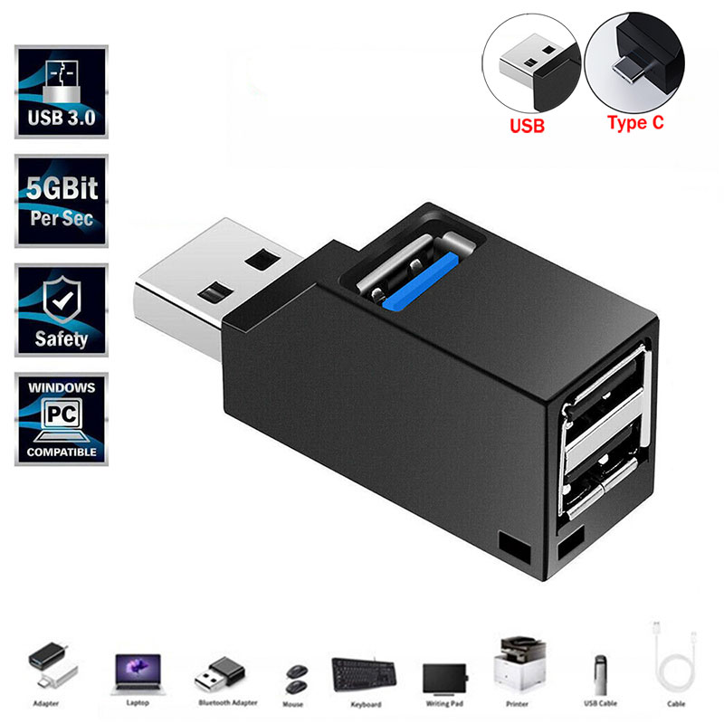 Hub usb 3 cổng hộp chia hub tốc độ cao mini usb 2.0 3.0 cho máy tính xách tay điện thoại