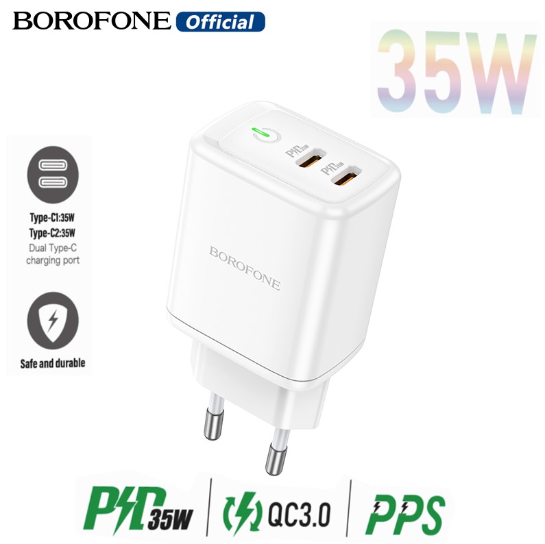 Borofone bộ sạc usb c bn9 35w sạc nhanh pd cổng kép bộ sạc type-c /lightning các loại cáp sạc cho iphone 14 13 12 11 max pro xs 8 plus cho ipad cho samsung huawei xiaomi pd sạc nhanh