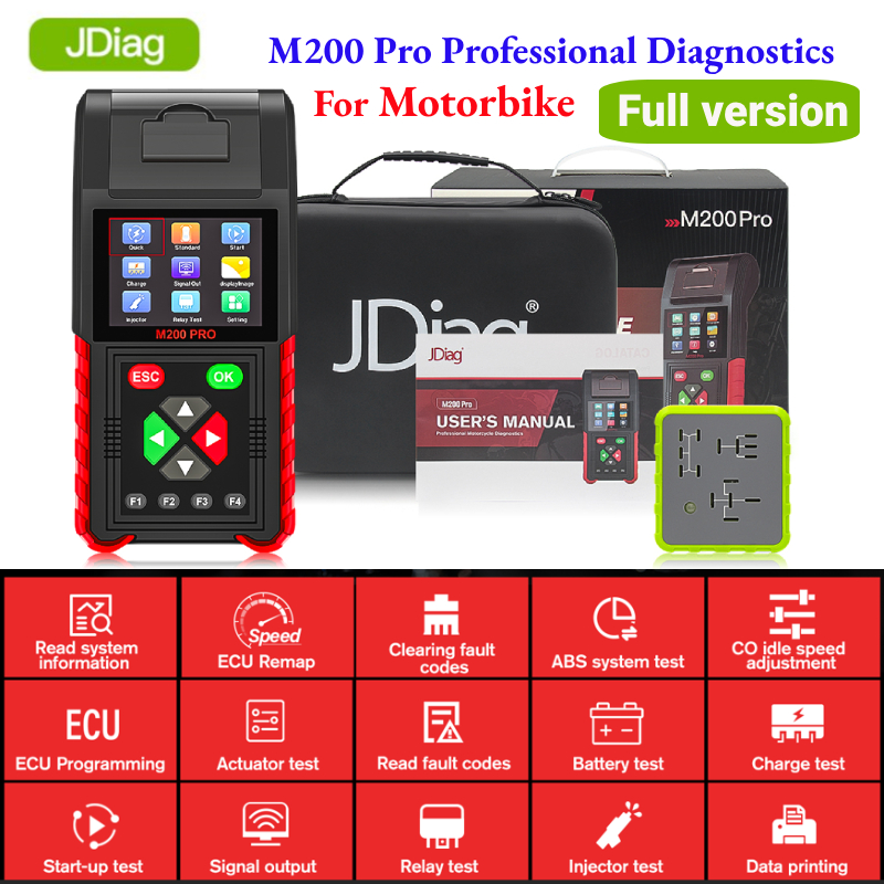 JDiag M200 Pro Motorcycle Motor Diagnostic Scanner for Honda ECU Remap Universal Motor Scanner Battery Tester ABS System Test for Yamaha Fault Codes Motorbike ECU Programming ราคา 6,027 บาท*ส่งฟรี