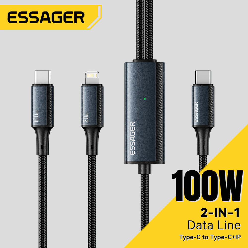 Essager 100w cáp usb c để loại c để chiếu sáng pd nhanh chóng sạc dữ liệu 2 trong 1 dây sạc nhanh cho macbook iphone samsung xiaomi