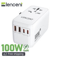 Lencent gan III 100W Bộ chuyển đổi du lịch phổ thông quốc tế sạc với 2 cổng USB & 3 USB-C PD Bộ chuyển đổi Bộ sạc nhanh trên toàn thế giới Bộ sạc gắn tường với Type-C sạc nhanh cho iPhoneSamsung máy tính xách tay gõ A/C/g/I (USA/UK/EU/AUS)
