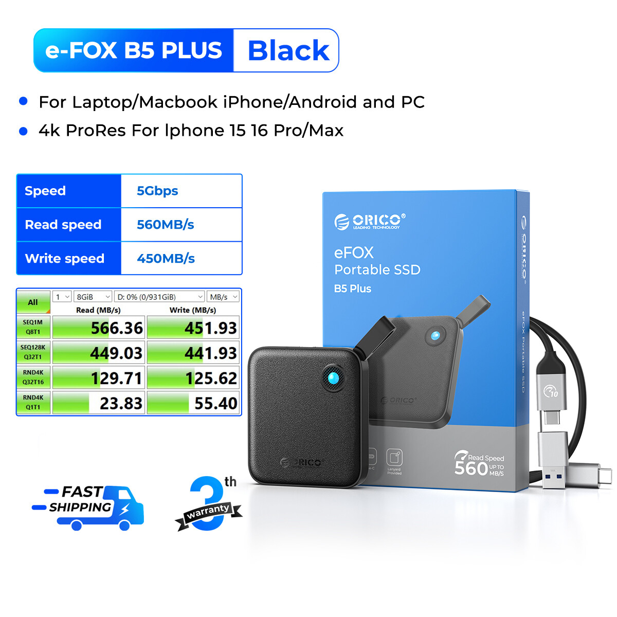 ORICO E-FOX 500 MB/giây cực SSD di động SSD bên ngoài ổ đĩa trạng thái rắn 128GB 256GB 1TB 2TB 4TB 3