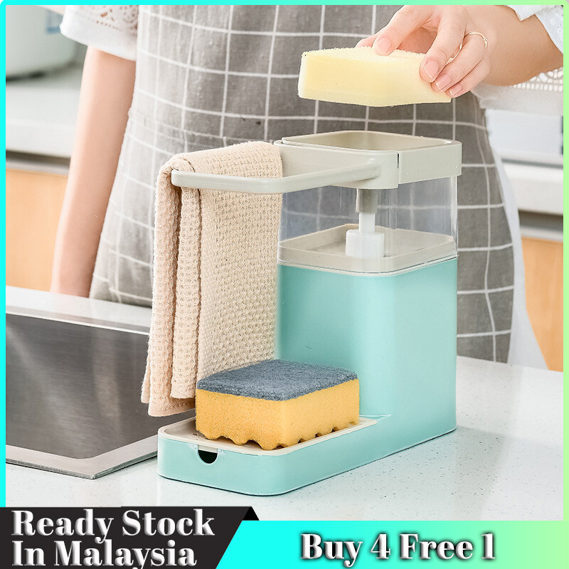 Gambar Multifunctional Soap Dispenser ?? Ready Stock MY ?? La Belle ????????? ??? ???? Kitchen Cleaning Rack Sponge Holder Towel Hanger Dishwashing Bekas Sabun Rak Pencuci Pinggan Mangkuk Dapur Tuala Gantung