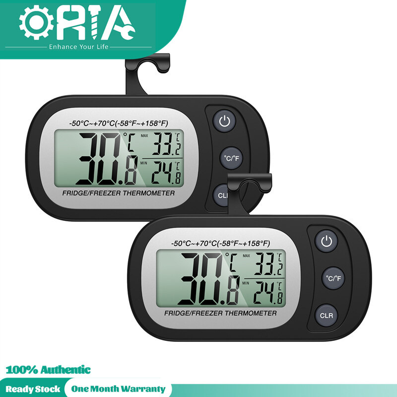 ORIA 2 Kỹ Thuật Số Nhiệt Kế Tủ Lạnh Mini Tủ Đông Nhiệt Kế Ngăn Đông Tủ Lạnh Chống Nước Màn Hình LCD Hiển Thị ℃/℉ Công Tắc + Max /PHÚT Kỷ Lục cho Nhà Bếp Nhà Hàng-Đen