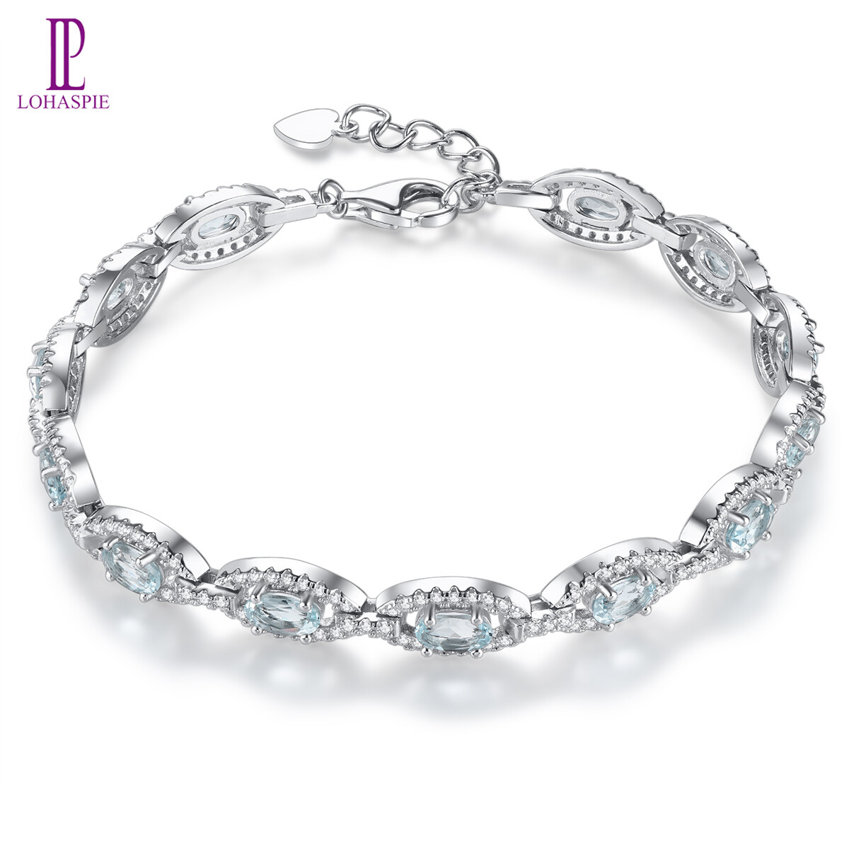 Lohaspie Jewelry Pure 2.6 Carats Solid Sterling Silver 925 Bracelet Natural Aquamarine Bracelet Light Blue Gemstone Aquamarine Bracelet Birthstone For Women Jewelry ราคา 2,815 บาท*ส่งฟรี