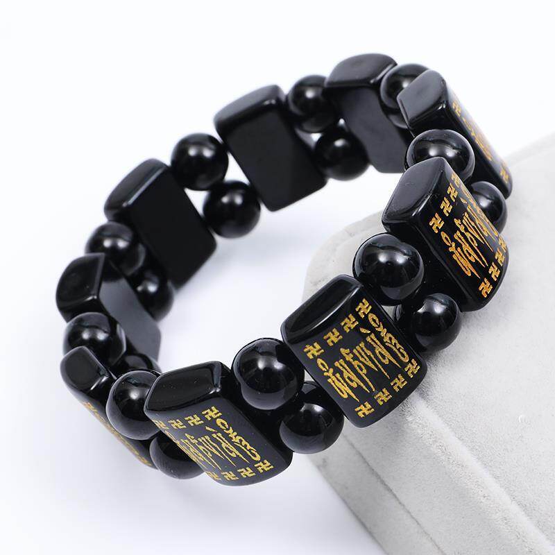 Vòng đeo tay đá obsidian nam nữ mã não đen vòng đeo tay mạ đồng hàng vuông trang sức