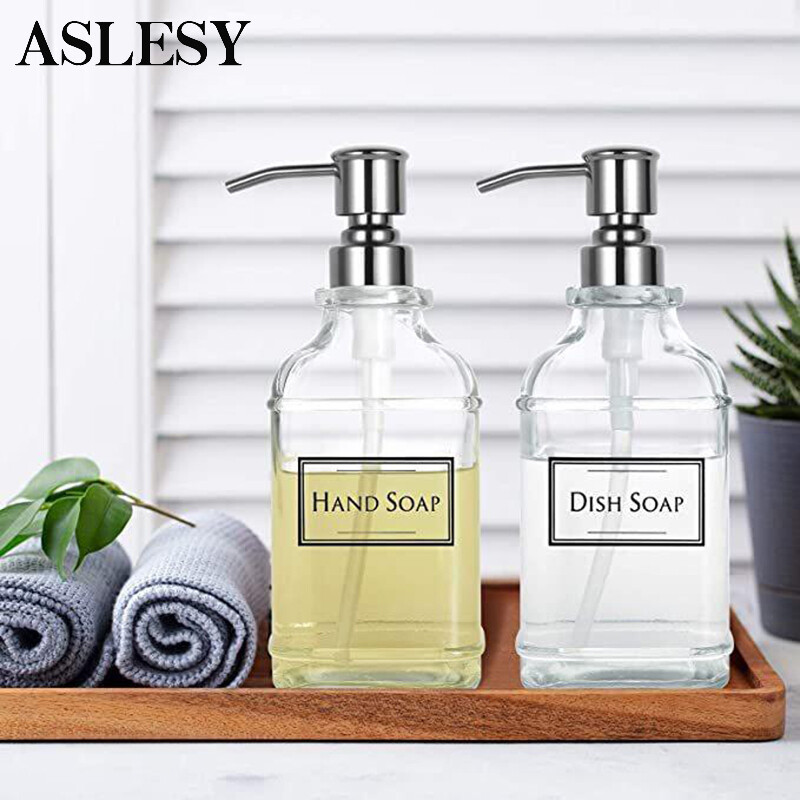 Bình đựng xà phòng lỏng bình đựng xà phòng rửa tay bằng thủy tinh dày cổ điển bơm bằng thép không gỉ dụng cụ đựng chai phòng tắm 300/550ml