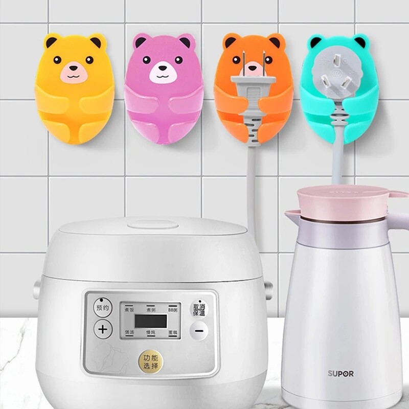 4pcs tường lưu trữ Móc Gấu khung cắm Punch-Miễn phí Phích Cắm Điện móc gắn chìa vặn nhà bếp Cáp móc dây dính móc áo phòng tắm