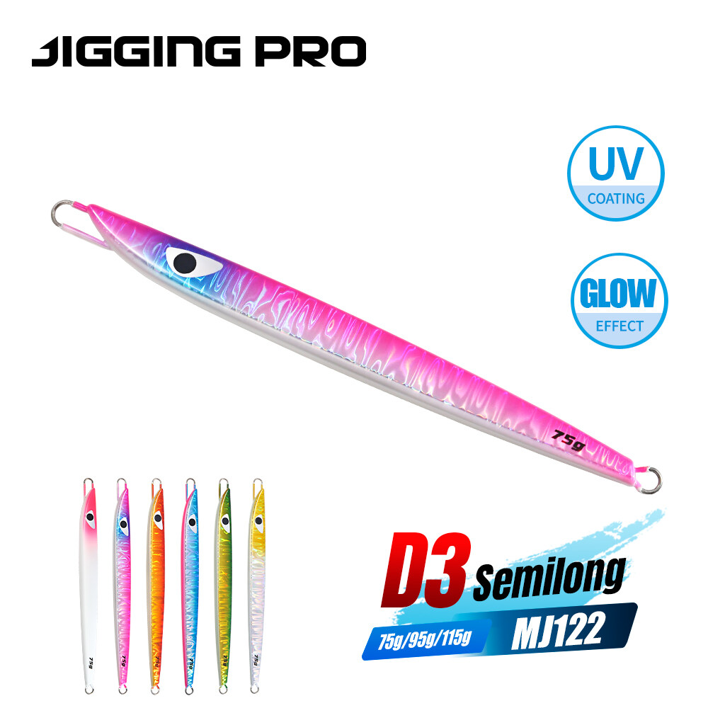 Jigging Pro 75g 95g 115g D3 semilong dọc mồi Jig nước mặn Mồi Câu rung bằng kim loại câu cá mồi câu cá biển cá giải quyết cá ngừ bonito
