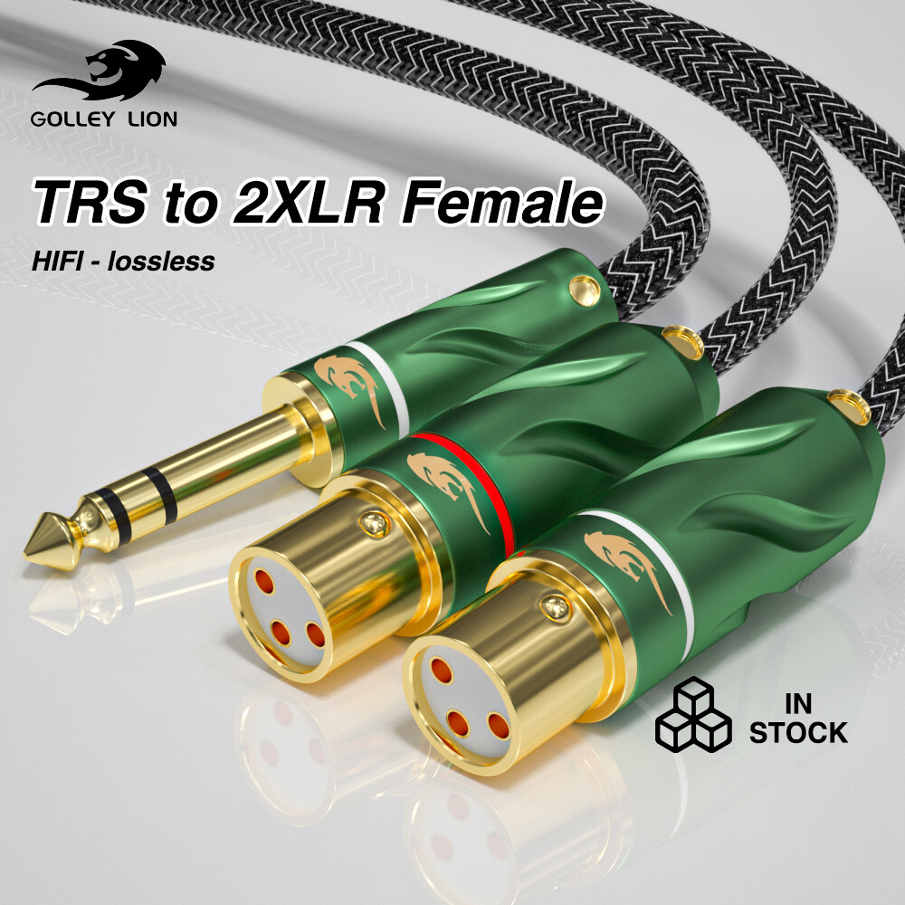 GOLLEY LION High Quality Stereo Male 6.35mm to Dual XLR Female 3Pin Shield Audio Cable For Microphone Mic Mixer Amplifier - ยี่ห้อ GOLLEY LION ราคา 1,232 บาท*ส่งฟรี