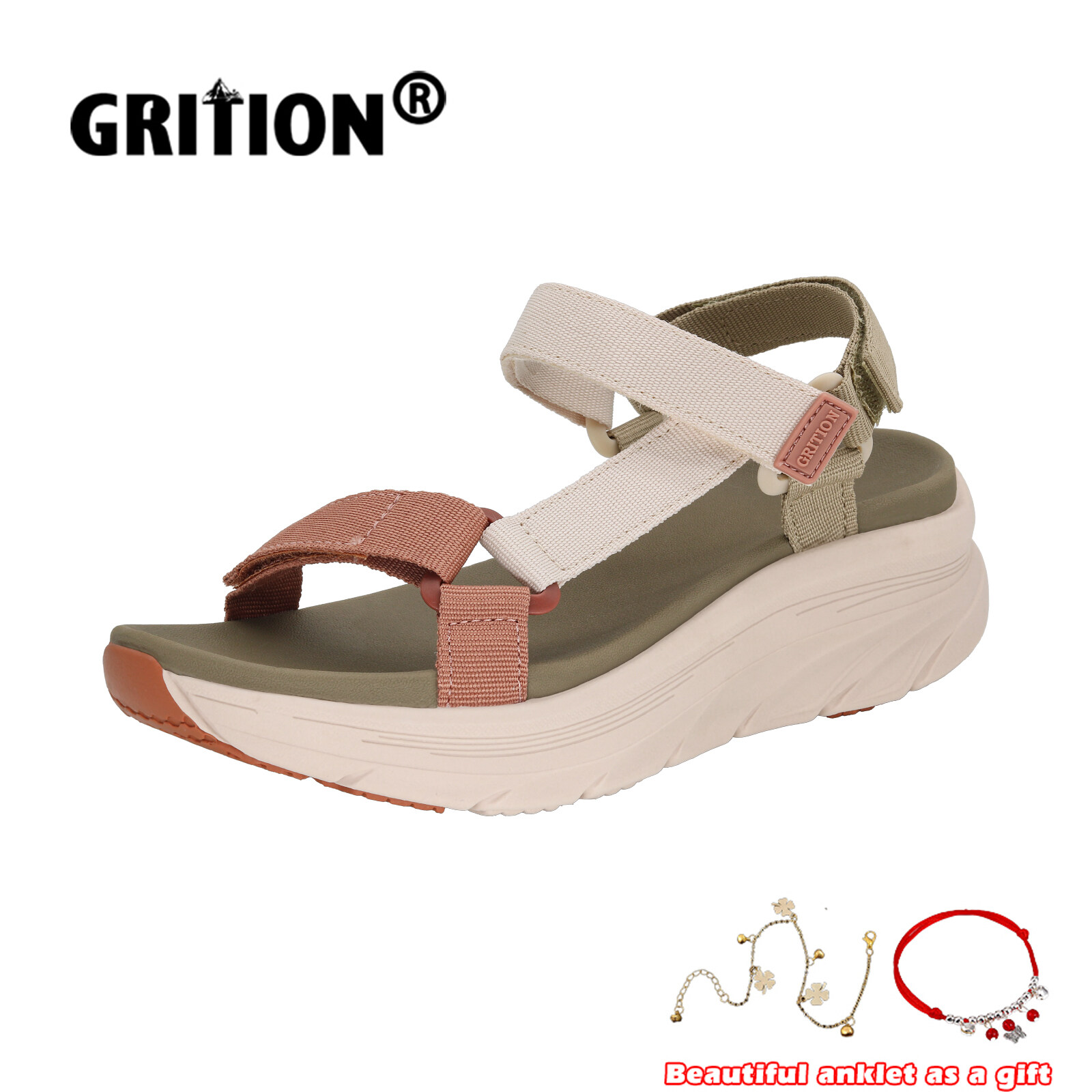 Grition Dép Cho Phụ Nữ Mềm Mại thoáng khí thoải mái mũi tròn Đi Bộ Đường Dài Tập Thể Dục Thời Trang Phụ Nữ Của Xăng đan đế bệt