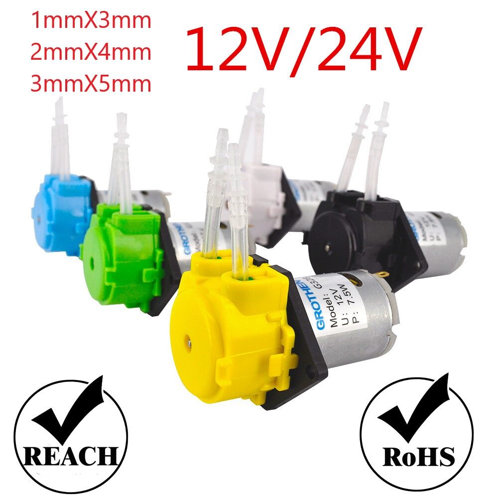 Grothen mini bơm nhu động máy bơm định lượng dc 12v/24v đầu ống nhu động nước bơm chất lỏng chức năng tự mồi cho đầu nối phụ gia phòng thí nghiệm bể cá