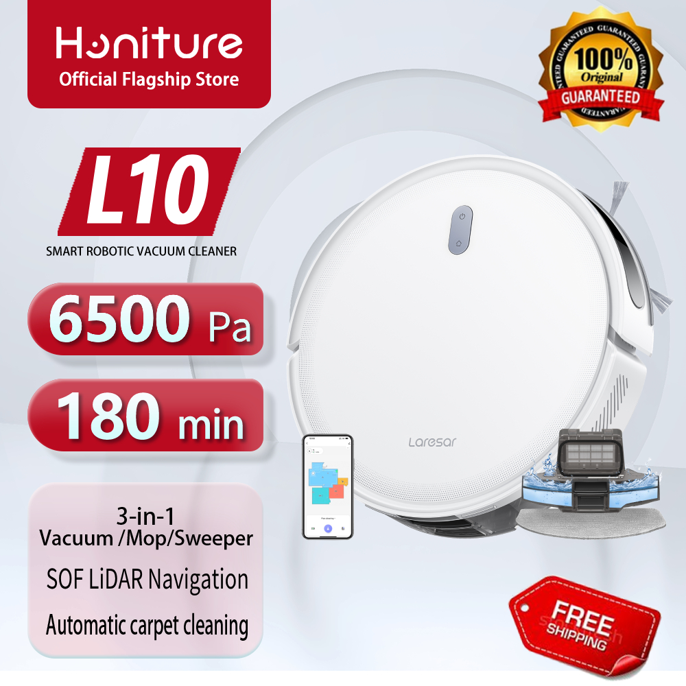 Honiture Laresar L10 Robot Vacuum Cleaner 6500Pa Strong Suction Laser Navigation Tangle-Free Slim Low Noise Automatic Self-Charging Wi-Fi/App/Alexa Control Robotic Vacuum Cleaner Ideal for Pet Hair Hard Floor and Daily Cleaning xiaomi ราคา 6,999 บาท*ส่งฟรี