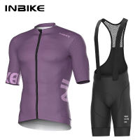 INBIKE Mens Cycling Jersey Set Road Bike Shorts Sleeves Full Zipper Pokcet Bib Shorts Breathable Summer with Padded Mesh Biking Clothing Suit