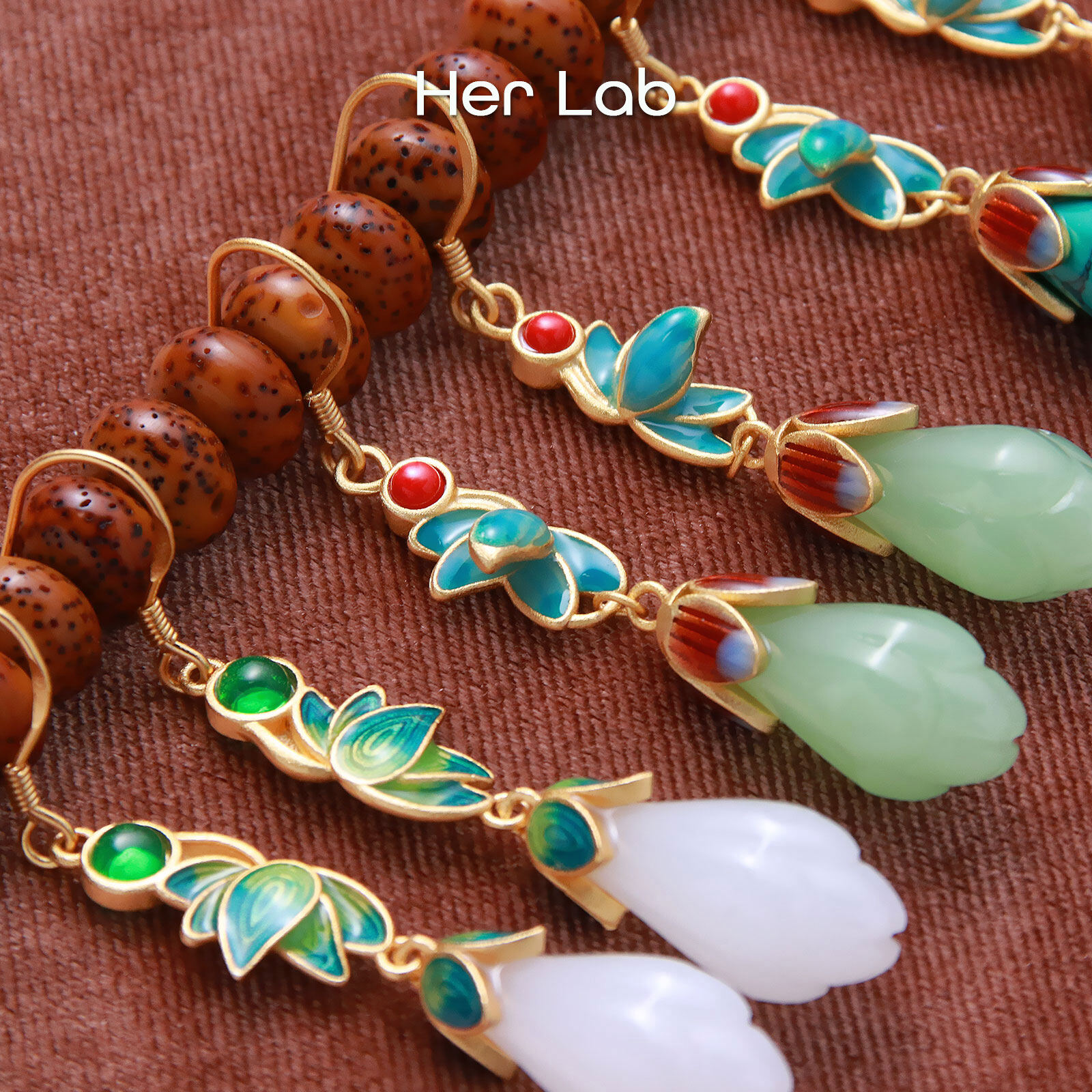  Her Lab Jewelry | Cổ điển phong cách Trung Quốc men thủ công của phụ nữ mặt dây chuyền dài chính hãng Hetian Ngọc bông tai 925 mạ vàng bạc giả mờ cao cấp Bông tai với nhiều màu sắc có sẵn 