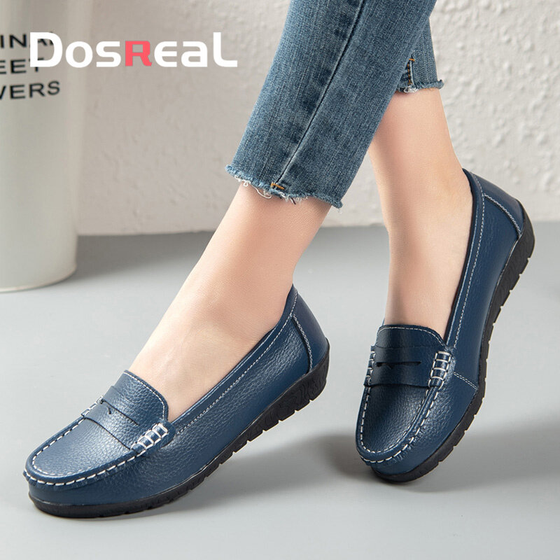 DOSREAL White Flats Loafers for Women Genuine Leather Shoes Korean Trendy Slip On Ballet Flats New Arrival Big Size 35-44 Woman Moccasins Flat Loafers Shoes