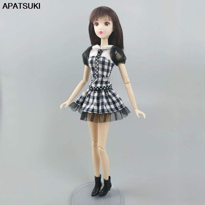 White Black Plaid Doll Dress For Barbie Doll Clothes Outfits Dancing