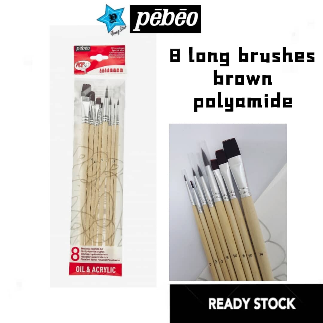 Pebeo 9601 White Bristle Long Handle Flat Paint Brush for Oil & Acrylic Size #4 