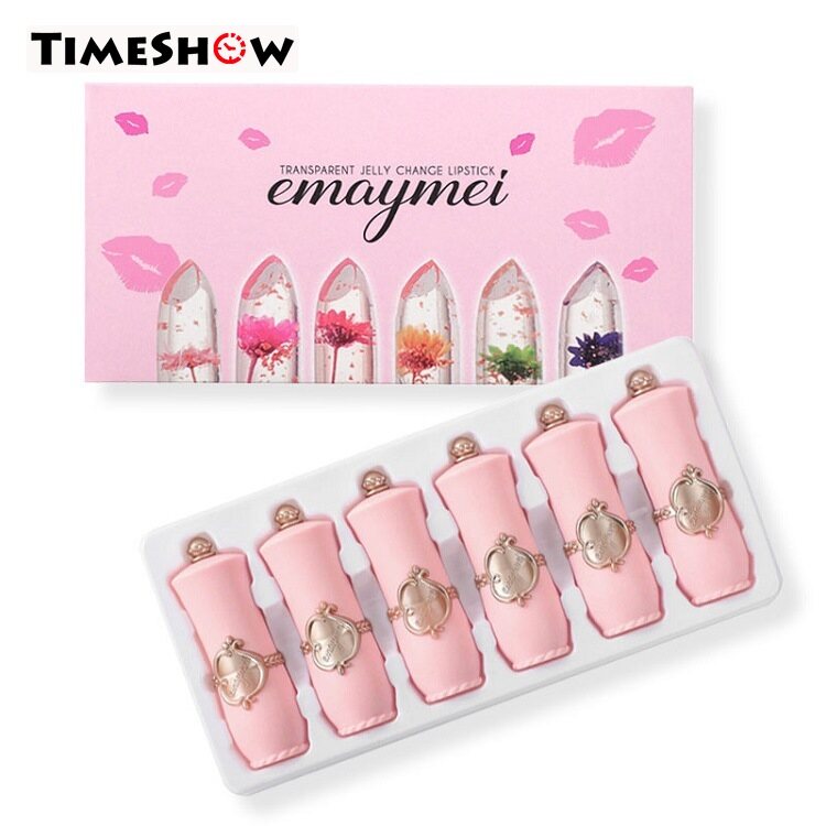 Gambar TimeShow [6] The Cross Border Transparent Moisture Jelly Flower Temperature Lipstick Moisturizing Discoloration Lipstick Lipstick Set Wholesale