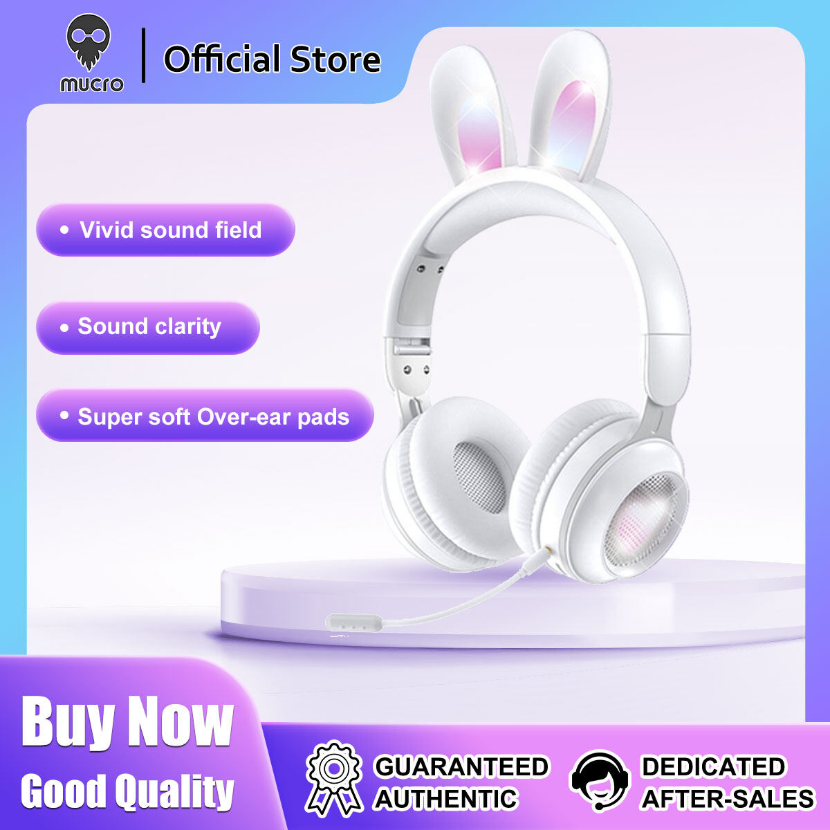 Mucro KE-01 tai thỏ bluetooth không dây 5.0 nhạc âm thanh nổi Bộ tai nghe gập lại được với micphone