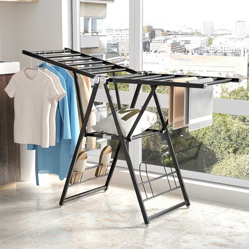 Gambar Clothes horse folded inside the bedroom balcony landing aluminium alloy coat hanger household baby airfoil clothes horse bask in a quilt