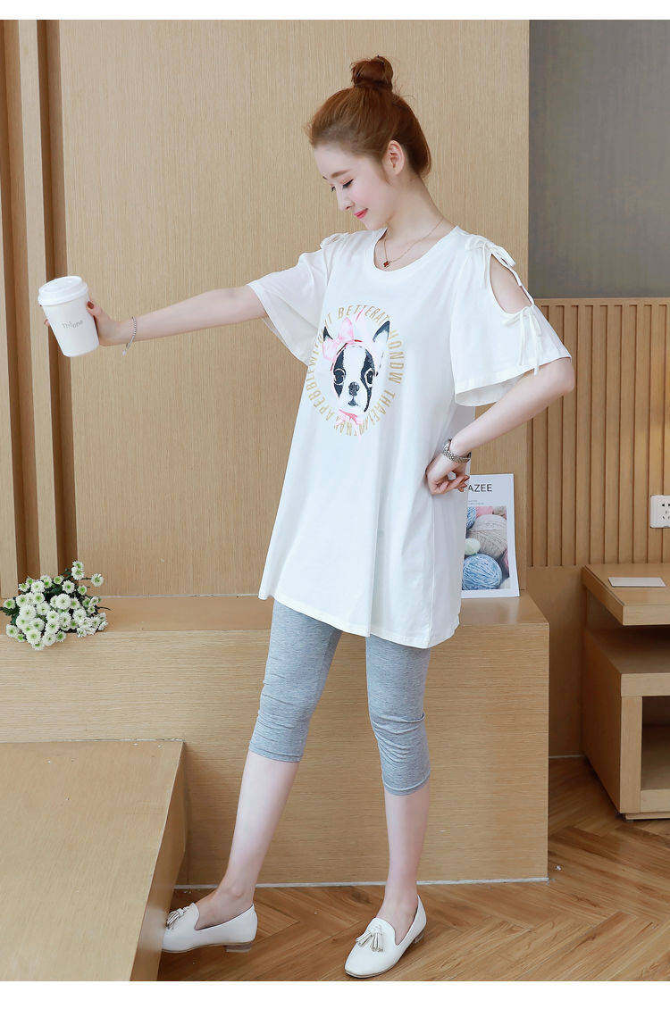 BoBoM Maternity Clothes Summer Suit Maternity T-shirt Short Sleeve Summer Base Top Loose Summer Mid-length Dress