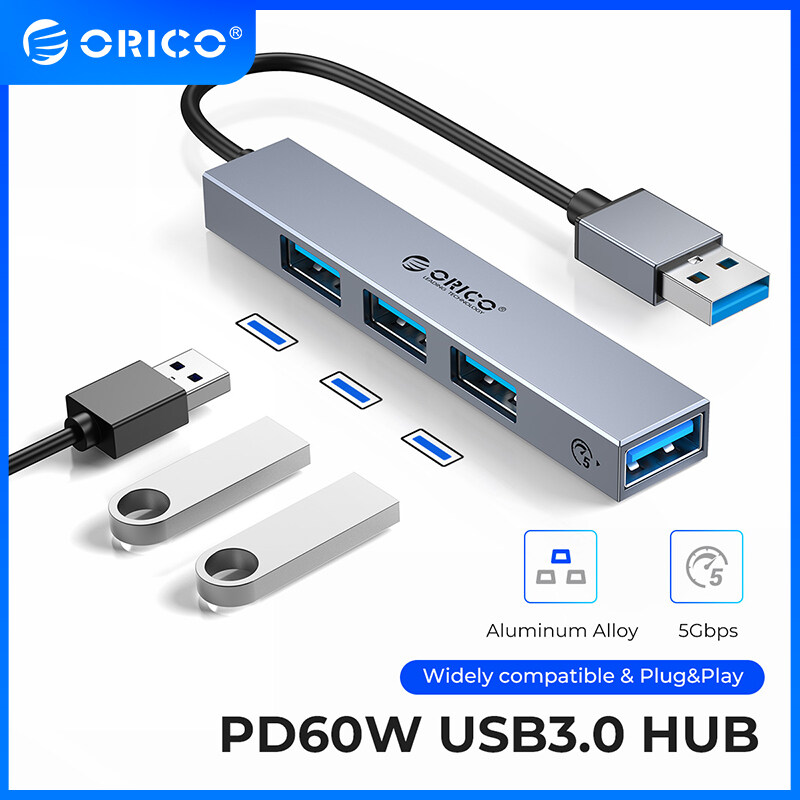Nhôm ORICO Loại C USB 3.0 HUB 4 cổng đa Splitter pd60w TF SD Reader OTG cho máy tính để bàn phụ kiện