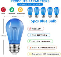 5 Packs E27 Colourful LED Plastic Bulb Party Fairy Lights Outdoor 2W S14 RGB LED String Light Bulbs Shatterproof Decoration Lamp KTV Bar Christmas Home (Multi-color) LED Bulb Edison Bulb Garden Party Camping Garland Lamp Porch Wedding Party Decoration lam