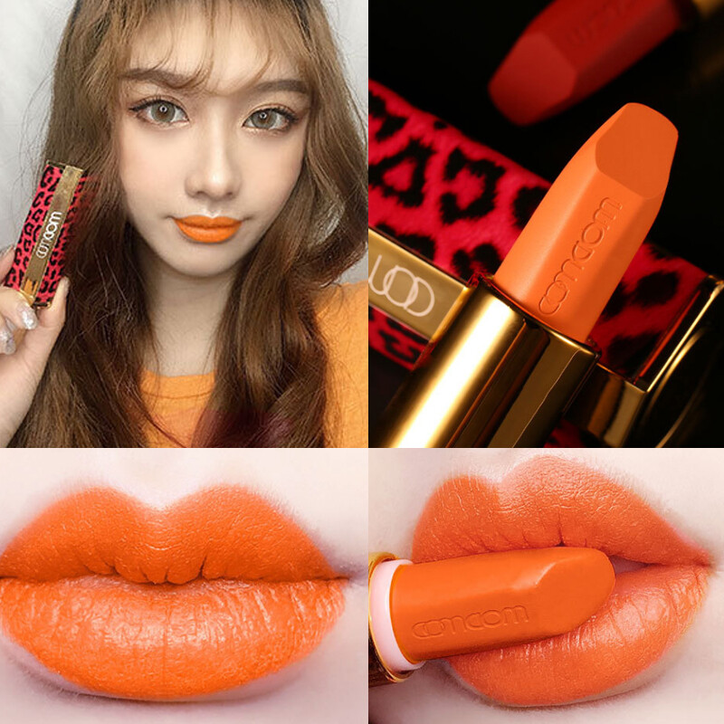 Gambar Orange Lipstick Matte Vibrant Orange Color Waterproof Nonstick Cup Bao Color Orange Lipstick Authentic