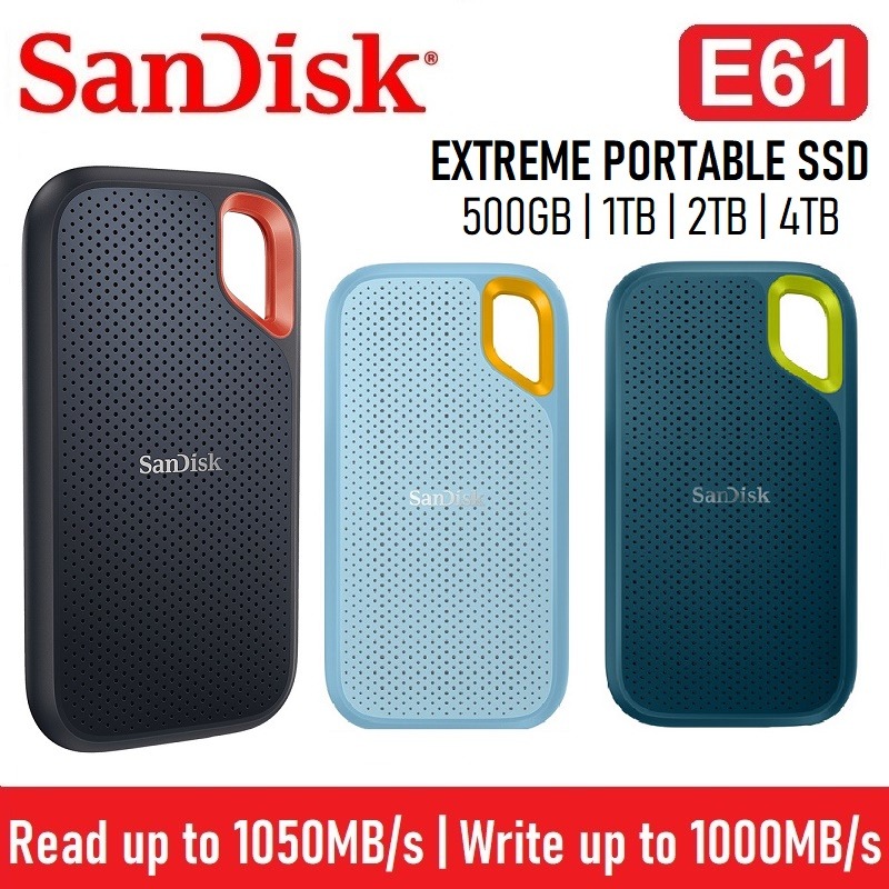 SanDisk E61 Extreme Portable SSD USB 3.2 Gen 2 Solid State Drive Storage 1TB 2TB 4TB External Solid State Drive SSD E61 ราคา 2,906 บาท*ส่งฟรี