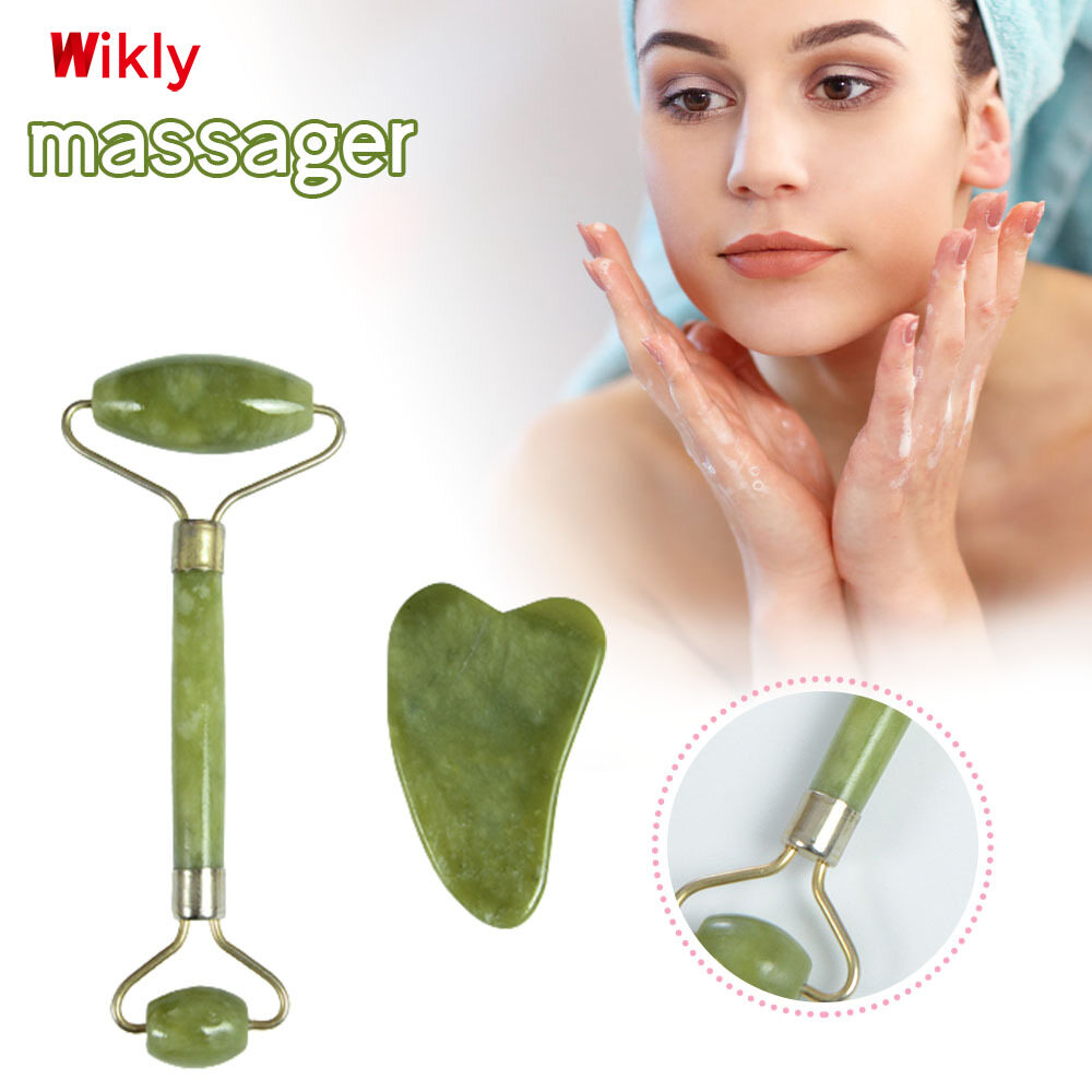 Gambar Wikly Jade Roller with Gua Sha for Puffy Eyes Facial Massager for Women Face Care Jade Roller For Face Guasha Tool For Face Face Roller Skin Care Gua Sha Facial Tools Neck and Eye Treatment Facial Roller