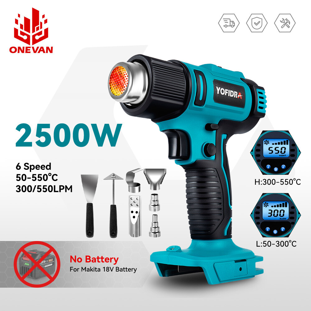 550 ℃ không dây Súng bắn nhiệt tốc độ gió 6 bánh Màn hình hiển thị nhiệt độ Công Nghiệp Nhà nóng súng hơi cho Makita 18V Pin