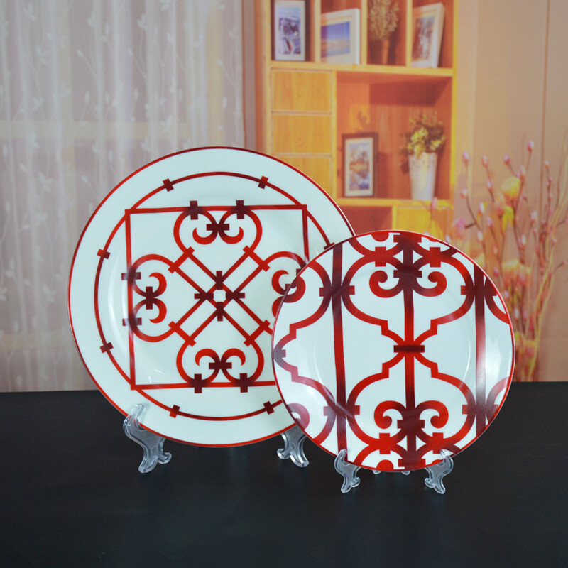 Đĩa giáng sinh đĩa sứ phục vụ thiết kế màu đỏ đĩa sứ bộ đồ ăn 8inch 10inch bộ cốc cà phê