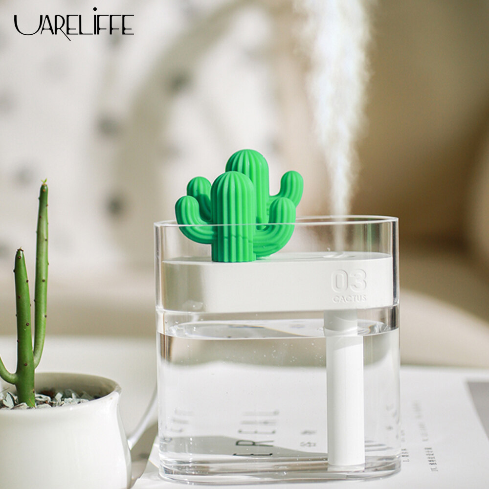 Uareliffe Air Humidifier With Color Night Light Mini Portable Cactus Clear