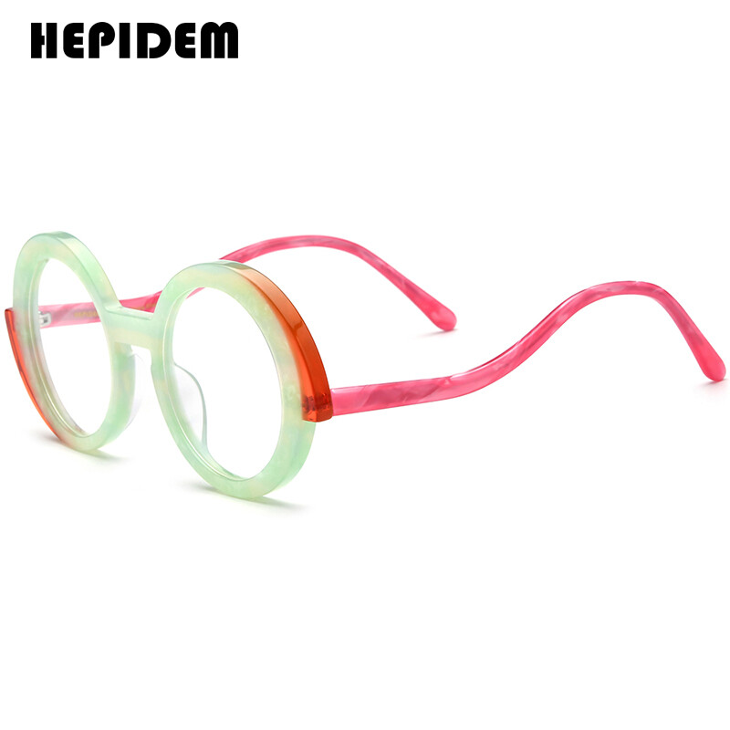 HEPIDEM Acetate Gọng kính phụ nữ thiết kế thương hiệu quá khổ cỡ lớn kính tròn Nhật Bản handmade kính kính mắt cho mắt 9354