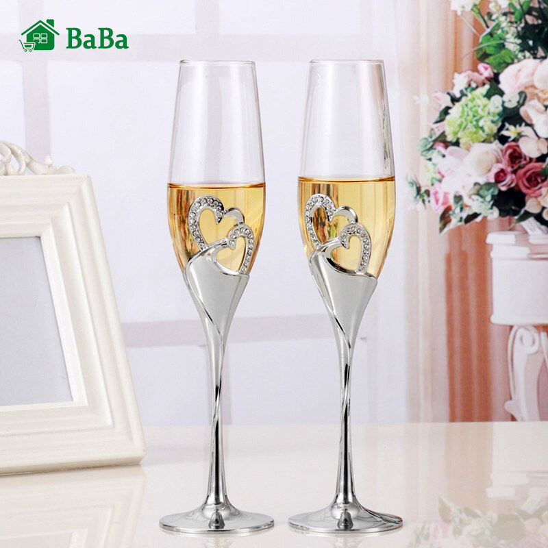 Gambar BaBa 2pcs Set Wine Glass Goblet Heart Shaped Durable For Wedding Engagement Champagne Set Heart Shaped Durable 2 Pcs Wine Glass Goblet Wedding Engagement Champagne