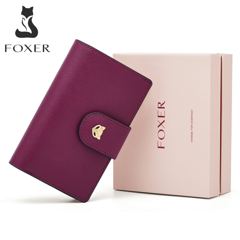FOXER Ví Da Bò Nữ Ví Tiền Xu Đơn Giản Ví Có Khóa Kéo Thời Trang Túi Cầm Tay Nữ Túi Đựng Thẻ Đa Năng