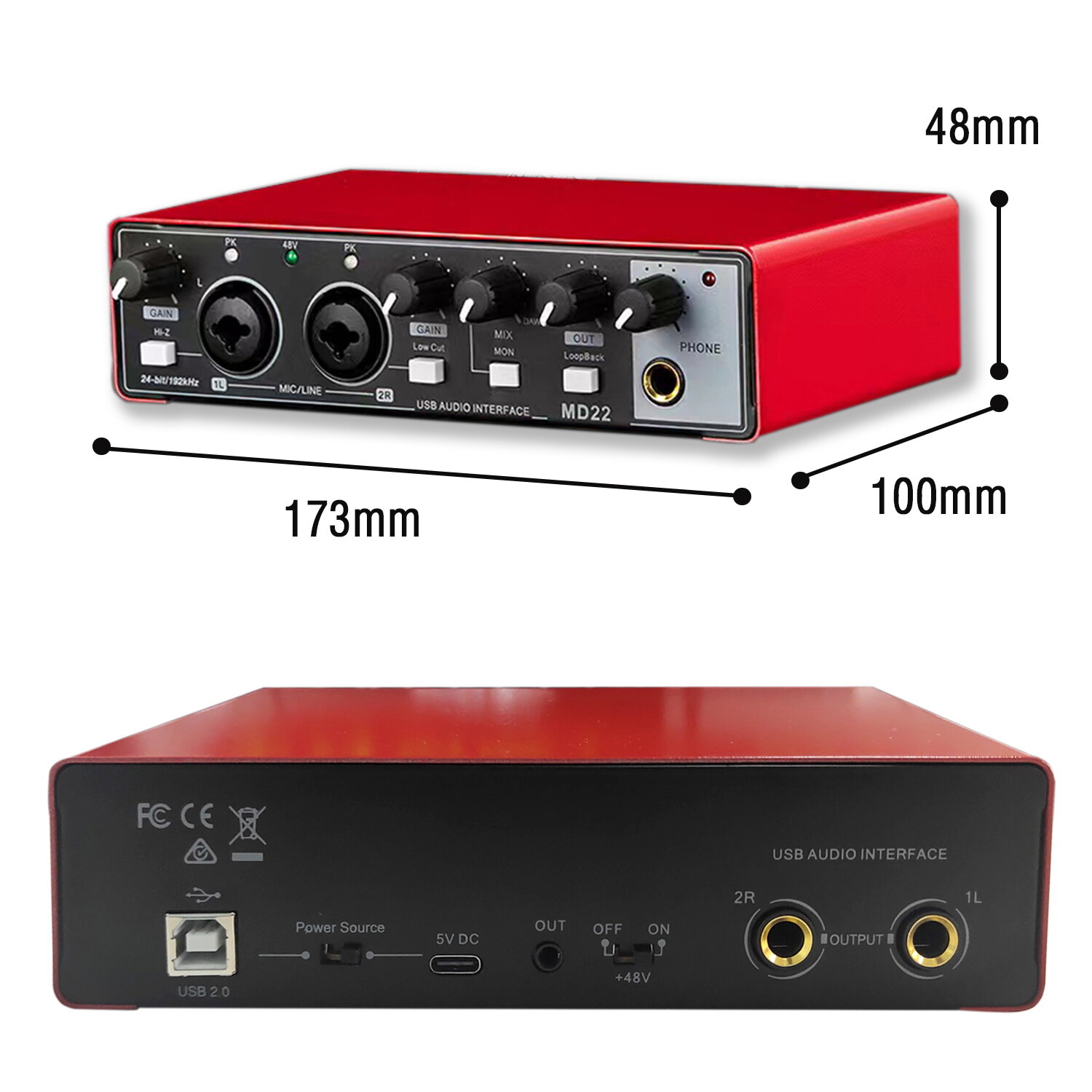Card âm thanh studio thu âm usb chuyên nghiệp giao tiếp âm thanh thiết bị âm thanh có loopback giám sát 48v phantom để ghi âm mới