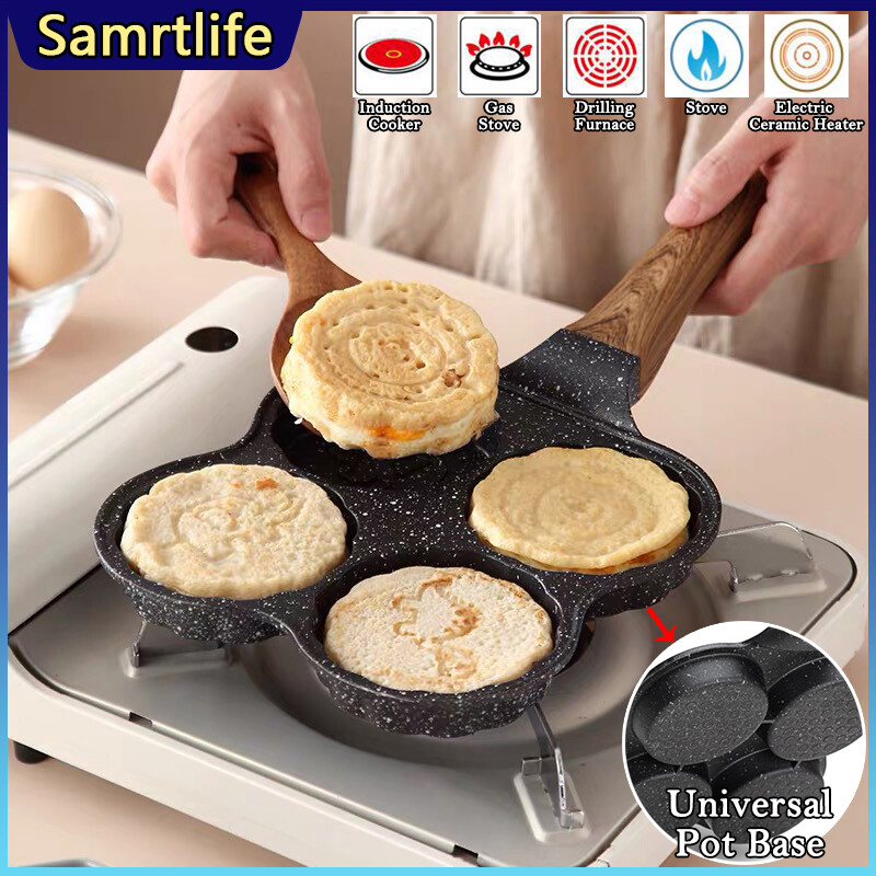 Gambar Smartlife Four Hole Egg Hamburger Maifan Stone Frying Pan Non Stick Small Pan  Household Breakfast Egg Burger Fried Pan Flat Bottom Four Hole Egg Pot Mold