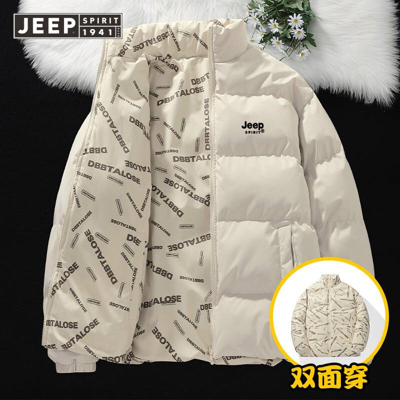 Jeep Spirit 1941 estd mùa đông ấm áp dày hai mặt quần áo độn bông nam giản dị áo khoác chần bông gió bông đôi áo khoác sinh viên thời trang áo khoác bánh mì