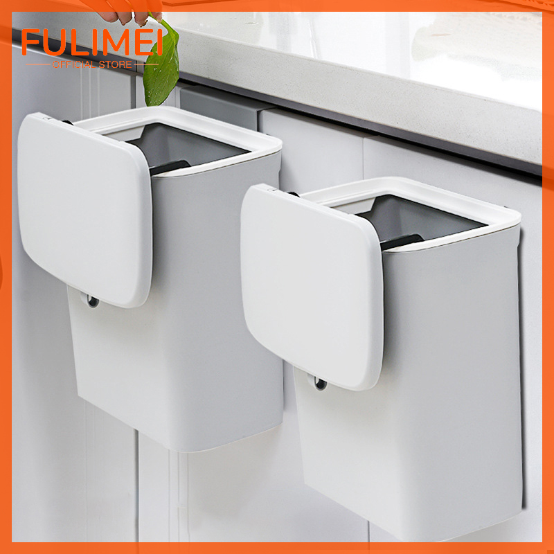 9L Large Capacity Kitchen With Cover Trash Can Nordic Style Dustbin Wall Mounted Trash Can Toilet Bedroom Living Room Creative Trash Can