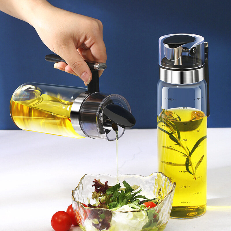 Gambar Kitchen Glass Oil Bottle Wholesale Automatic Open Cap Soy Sauce Bottle Liquid Seasoning Bottle With Handle