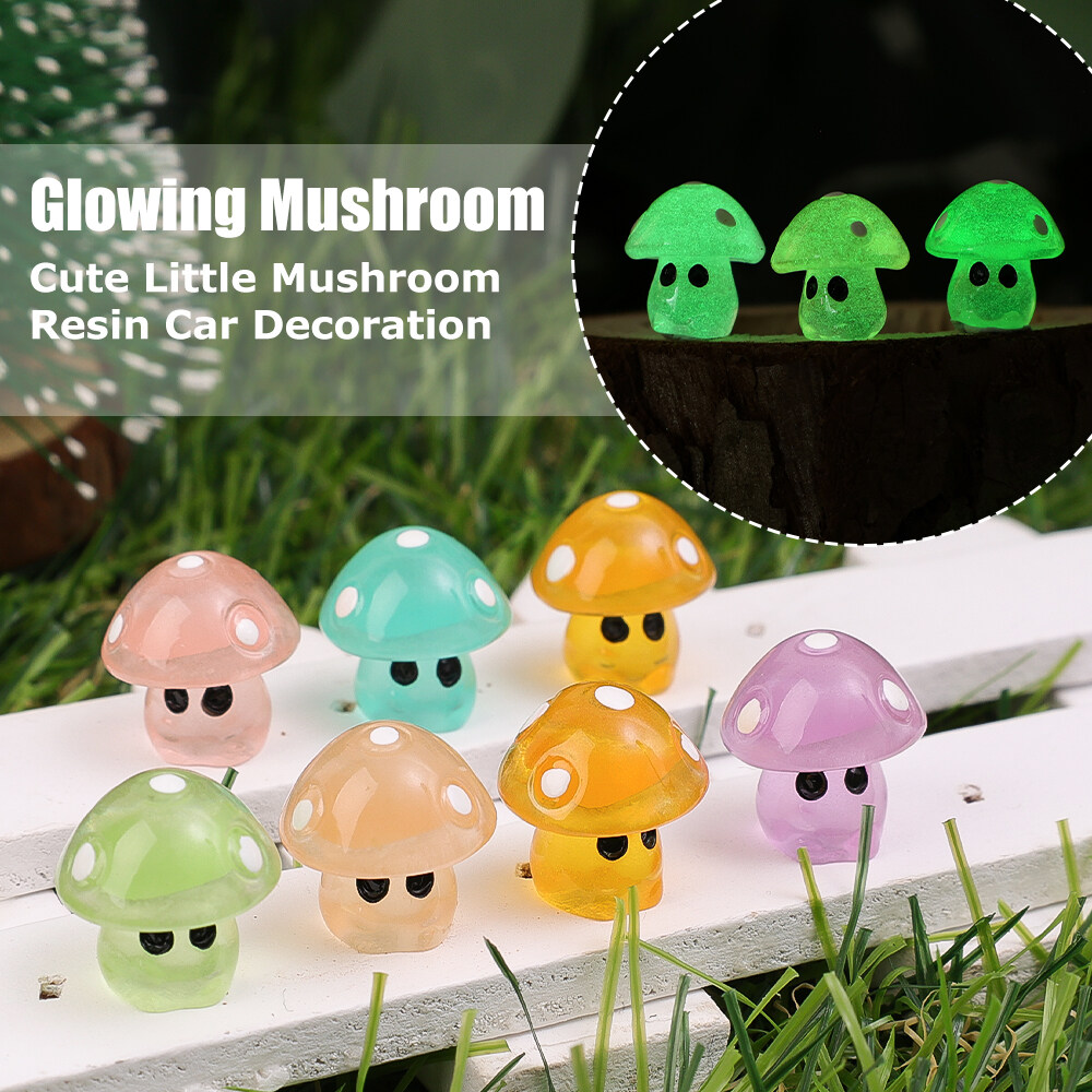 5Pcs Cute Mini Resin Luminous Mushroom Car Interior Accessories Auto Console Ornaments