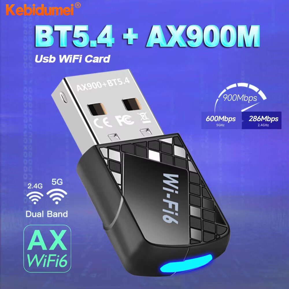 Kebidumei AX900 USB WiFi 6 Bluetooth 5.4 Adapter 2in1 Dongle Dual Band 2.4G&5GHz Network Wireless Receiver DRIVER FREE For Windows 10/11